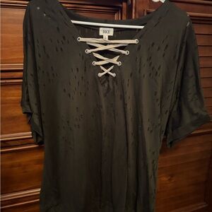 BKE Olive Green  Lace-Up Blouse